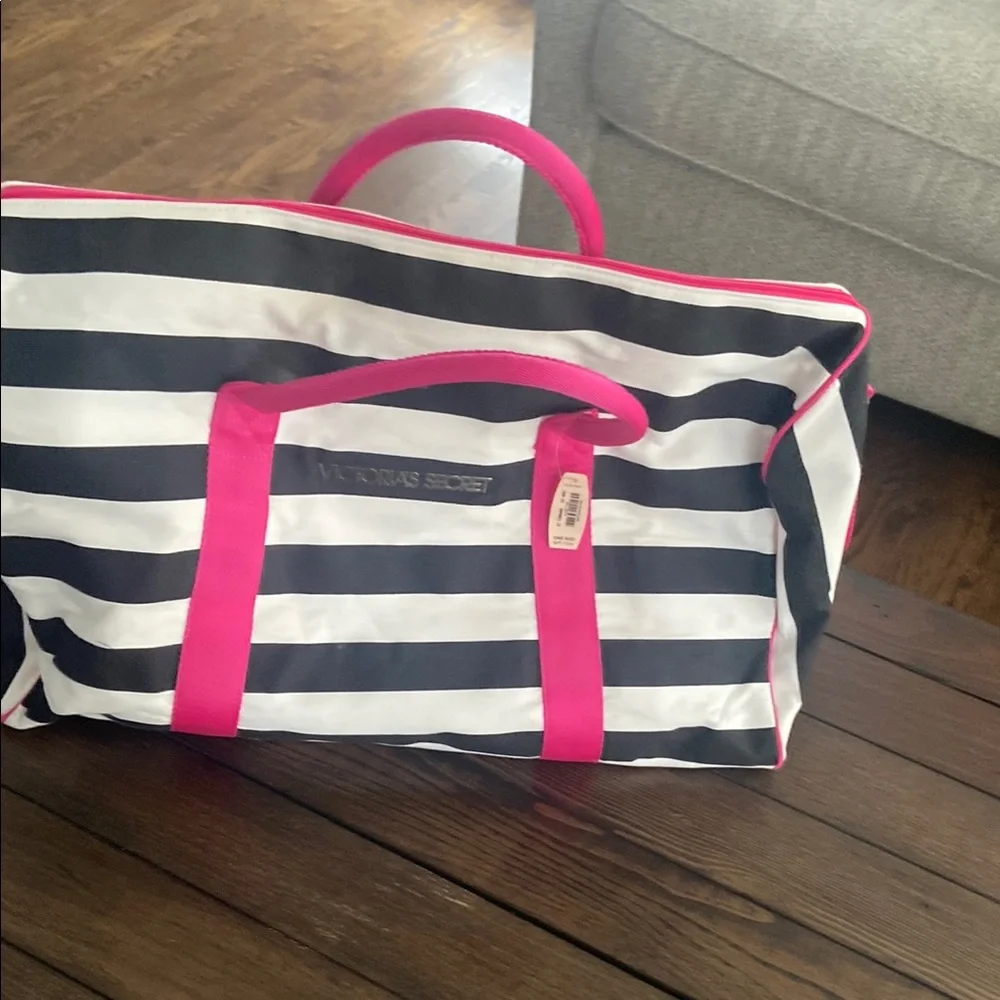 Victoria's Secret Striped Tote Bag with Pink Accents with tag
